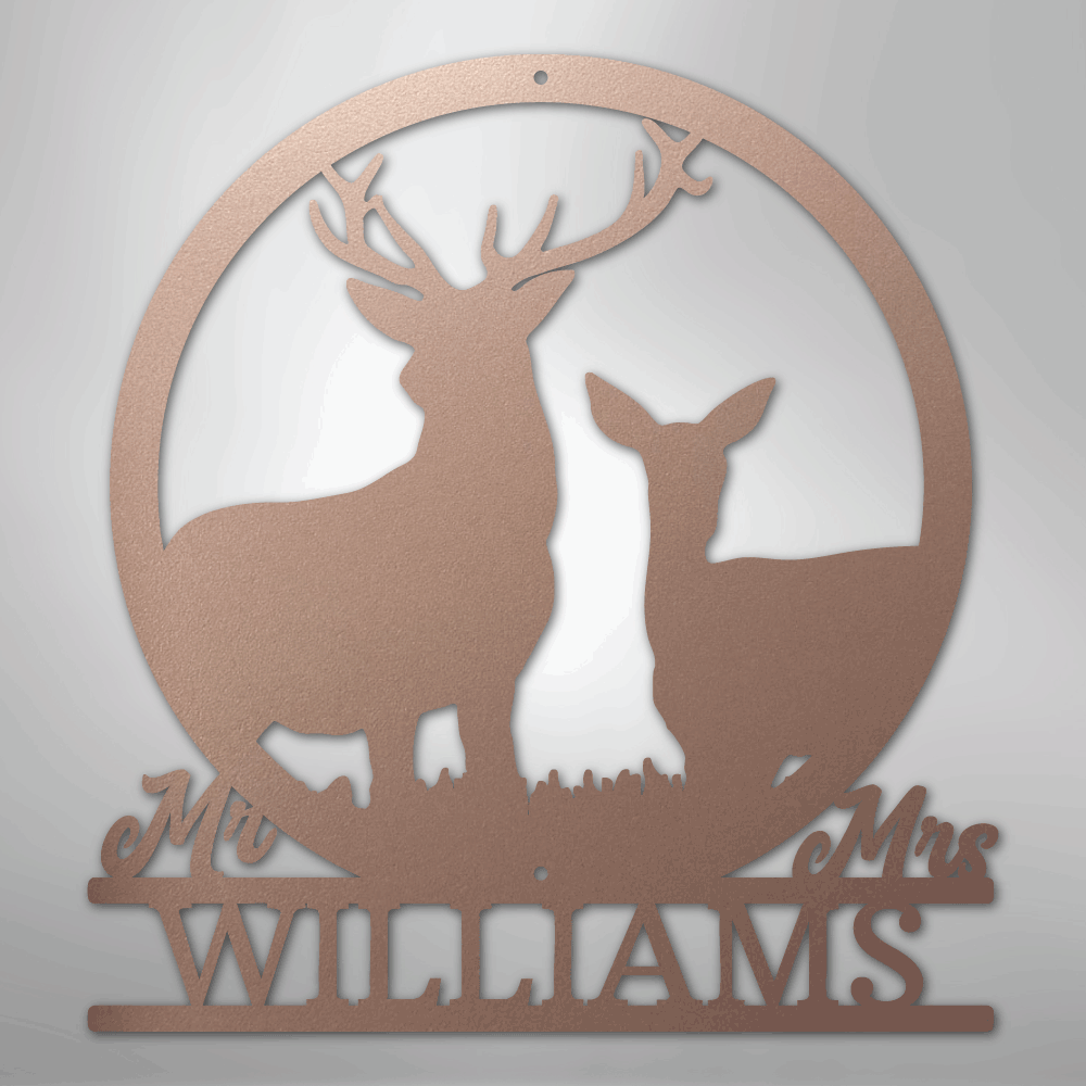Stag and Doe Monogram - Steel Sign