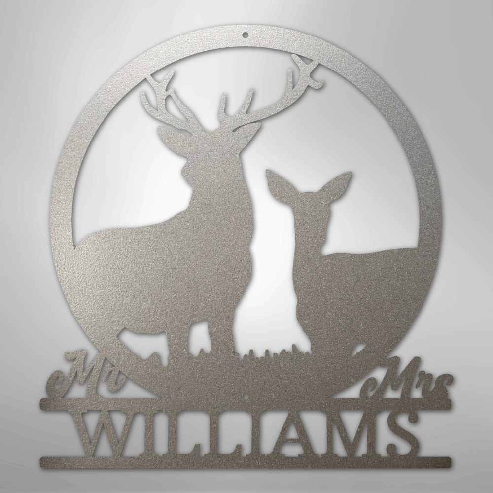 Stag and Doe Monogram - Steel Sign
