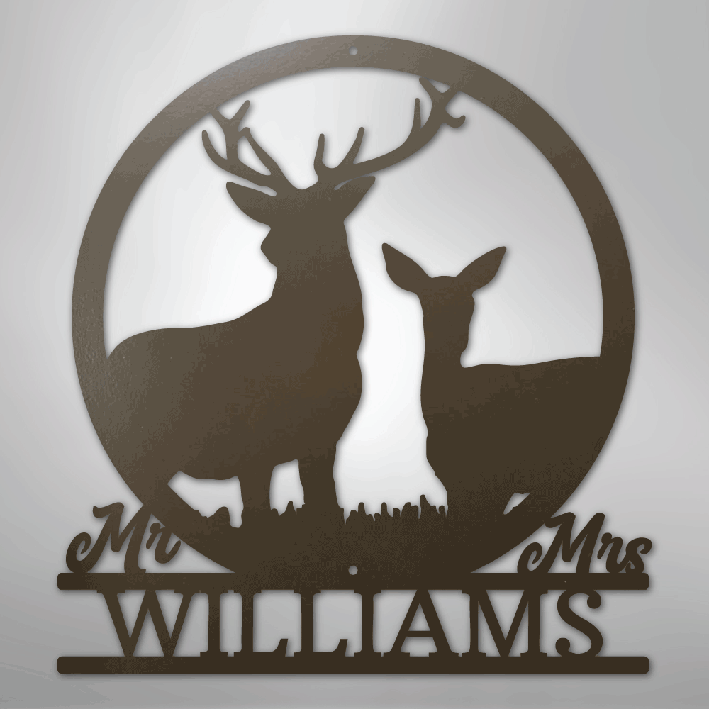 Stag and Doe Monogram - Steel Sign