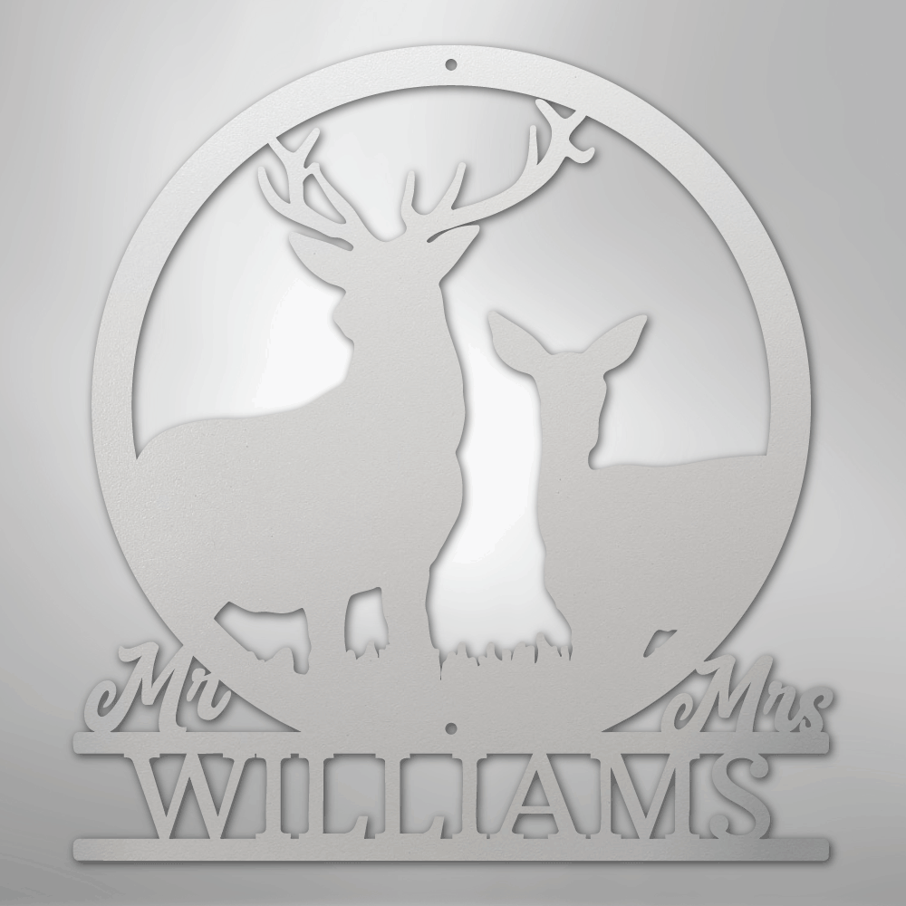 Stag and Doe Monogram - Steel Sign