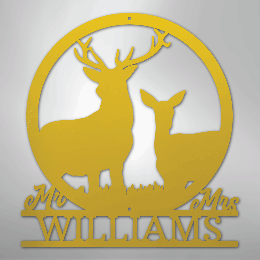 Stag and Doe Monogram - Steel Sign