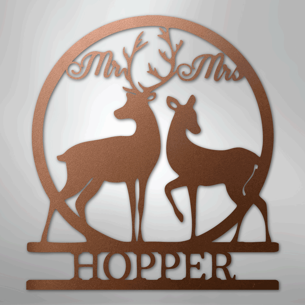 Mr and Mrs Deer Monogram - Steel Sign