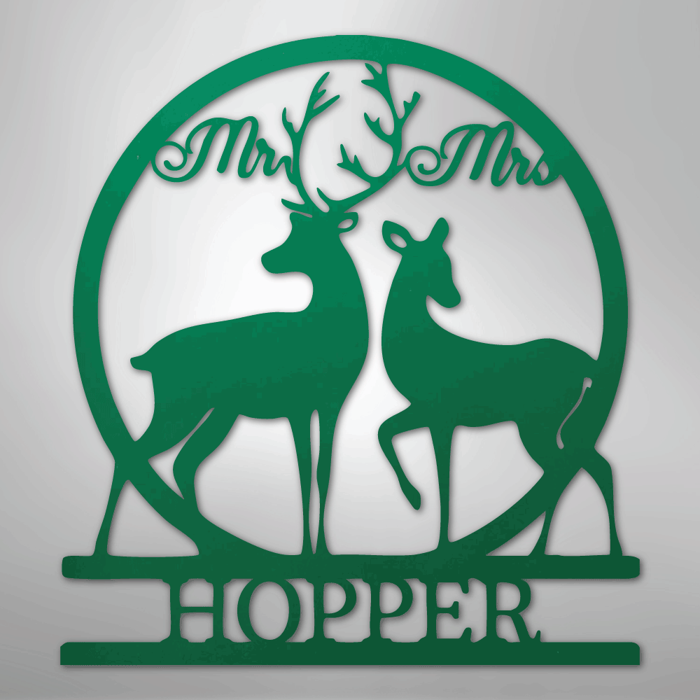 Mr and Mrs Deer Monogram - Steel Sign