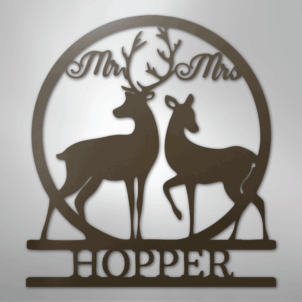 Mr and Mrs Deer Monogram - Steel Sign