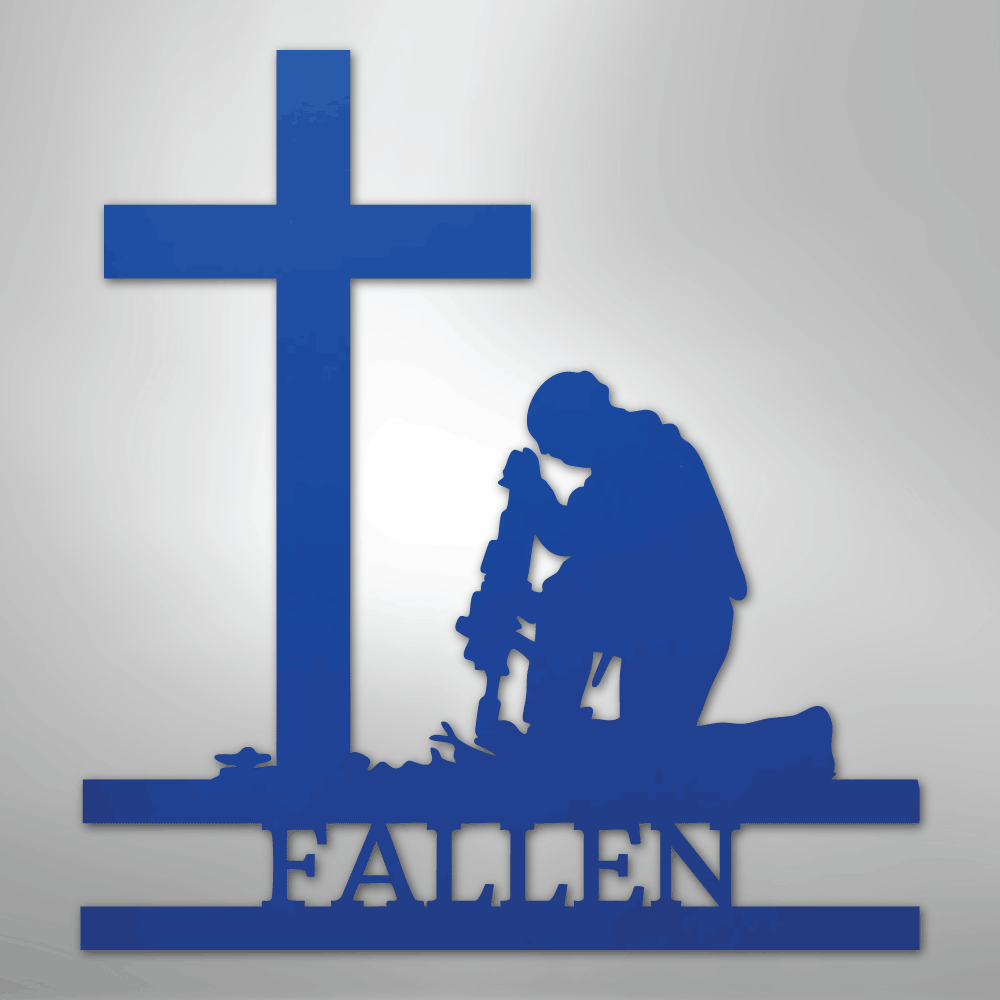 Kneeling Soldier Monogram - Steel Sign