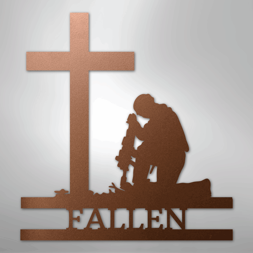Kneeling Soldier Monogram - Steel Sign