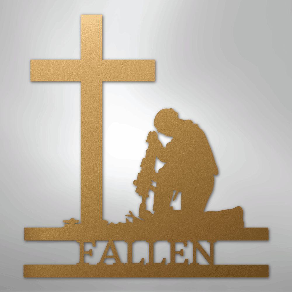Kneeling Soldier Monogram - Steel Sign