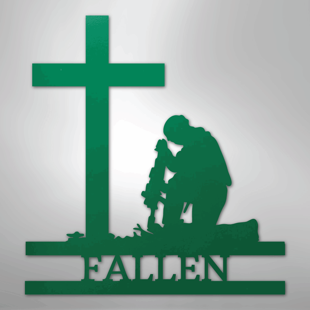 Kneeling Soldier Monogram - Steel Sign