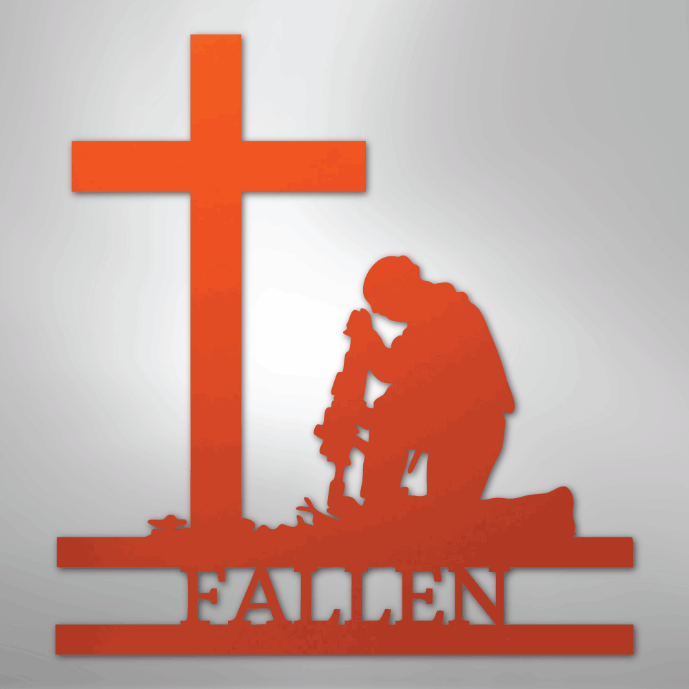 Kneeling Soldier Monogram - Steel Sign