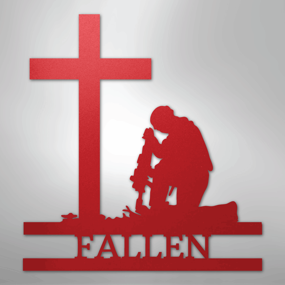 Kneeling Soldier Monogram - Steel Sign