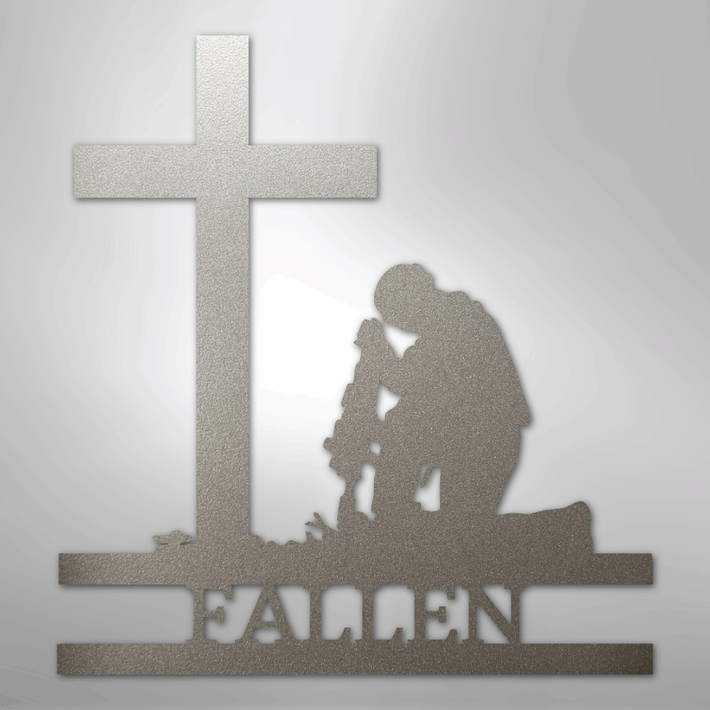 Kneeling Soldier Monogram - Steel Sign