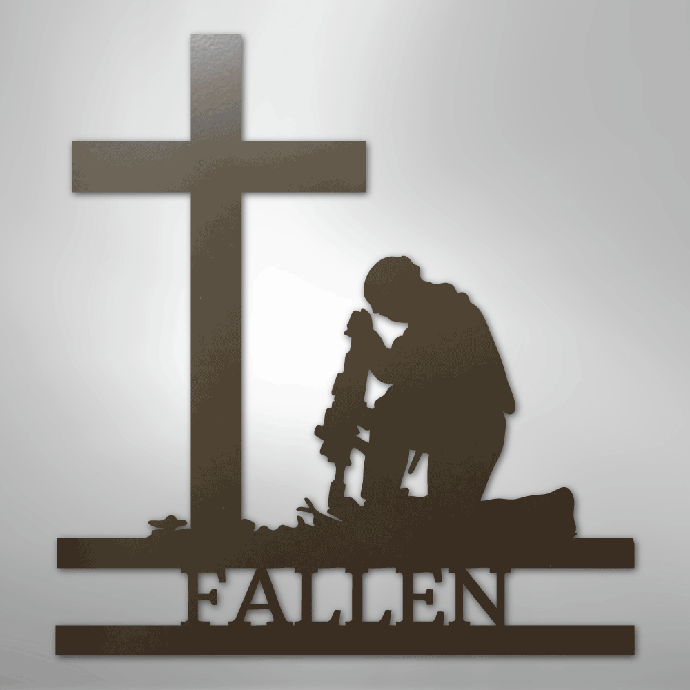Kneeling Soldier Monogram - Steel Sign
