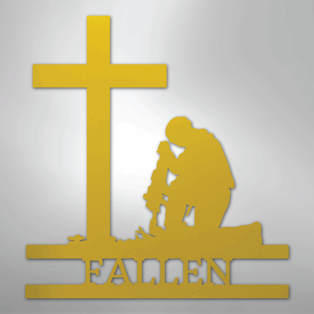Kneeling Soldier Monogram - Steel Sign