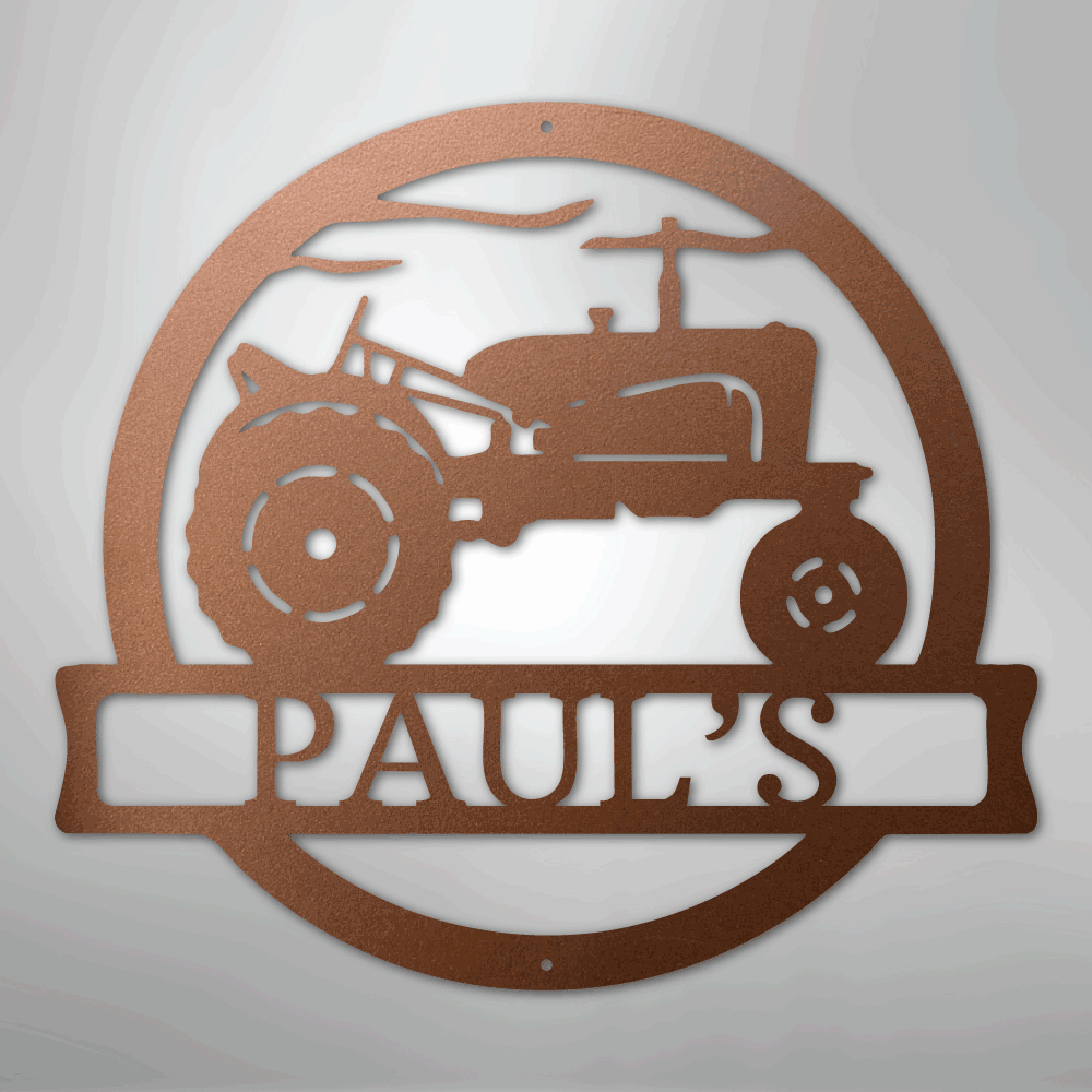 Old Tractor Monogram - Steel Sign