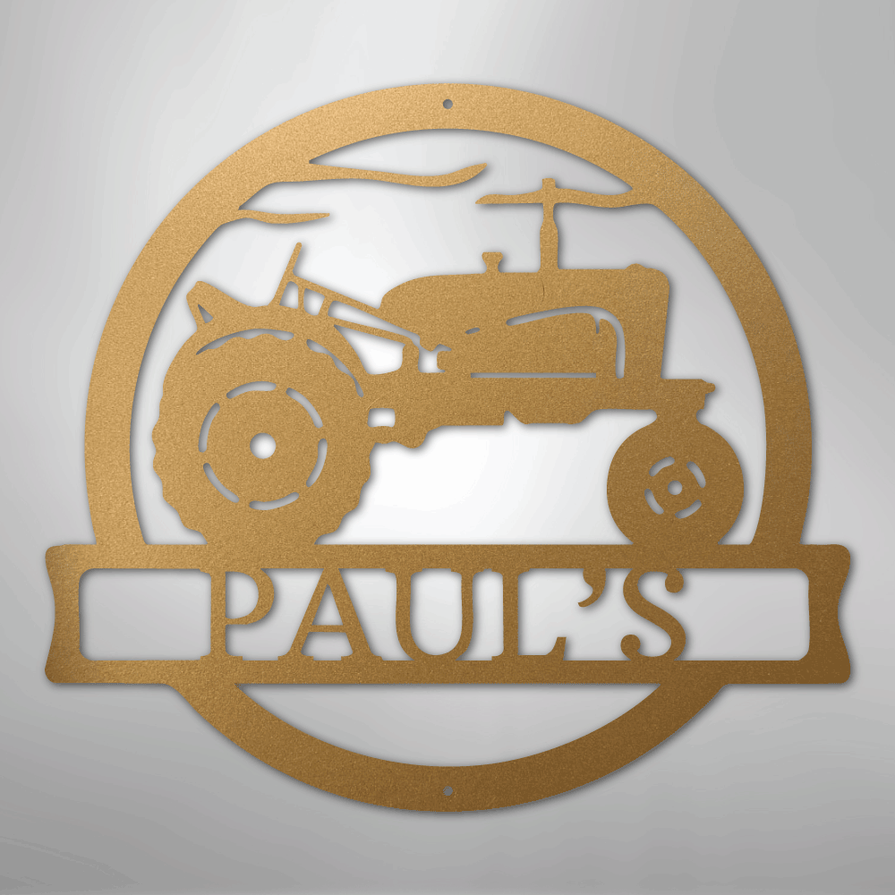 Old Tractor Monogram - Steel Sign