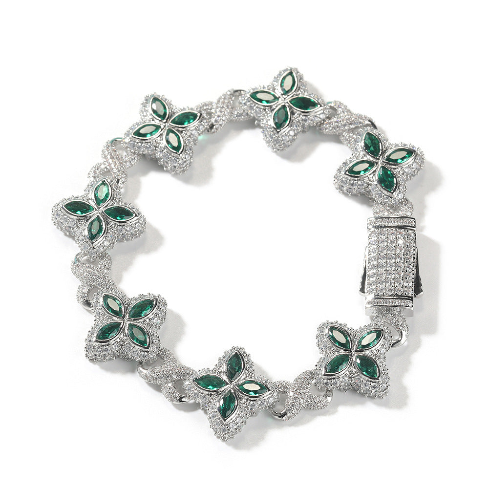 Hip-hop zircon colored infinite four-leaf clover necklace