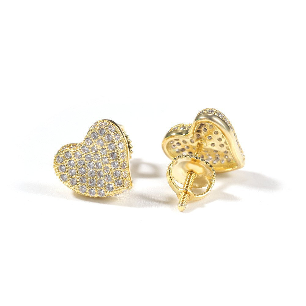 Hip Hop diamond-encrusted 925 silver stud earrings