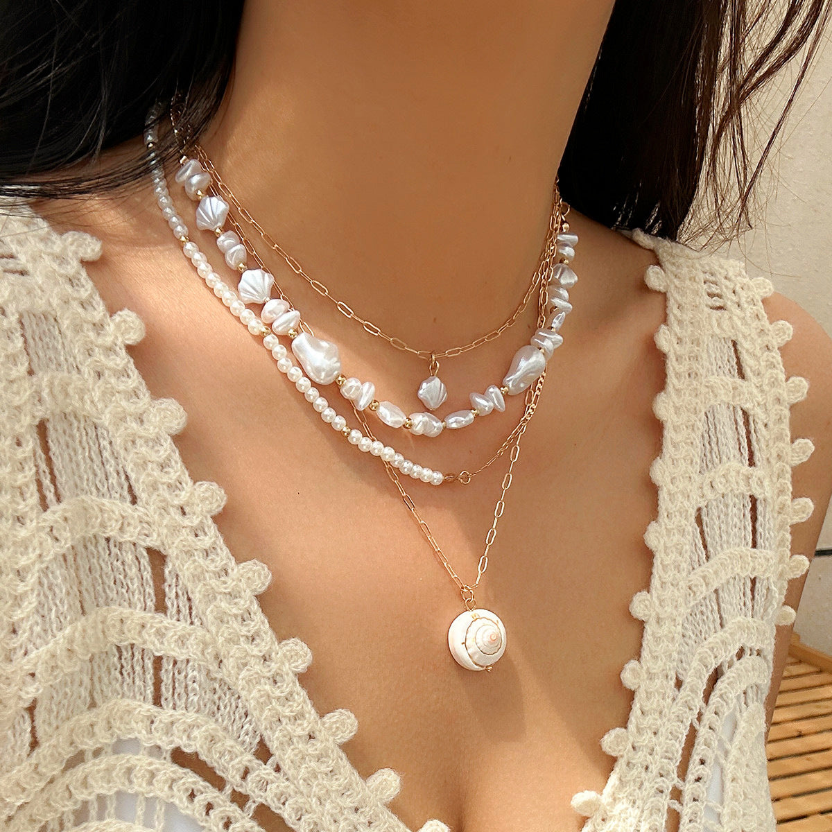starfish necklace shell conch tassel multi-layer necklace