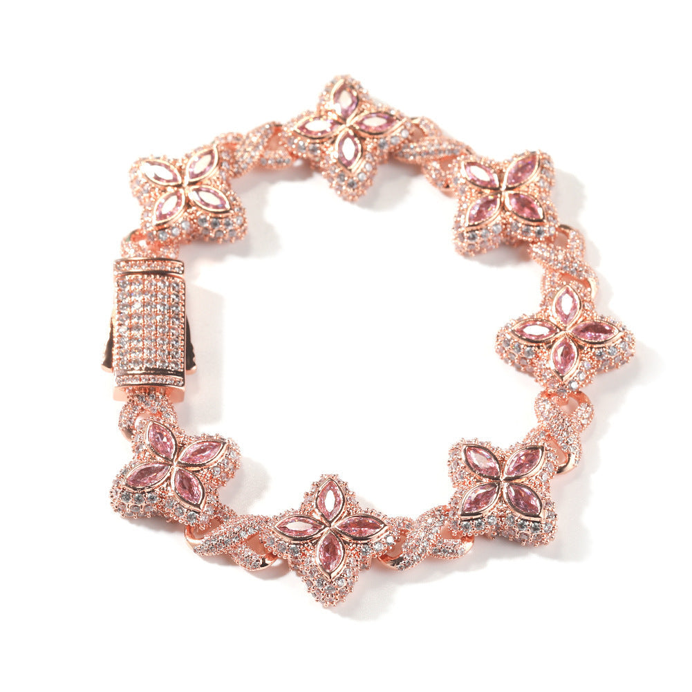 Hip-hop zircon colored infinite four-leaf clover necklace