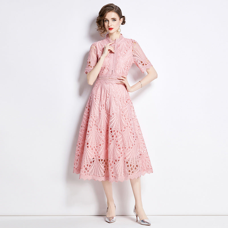 French lace round neck dress