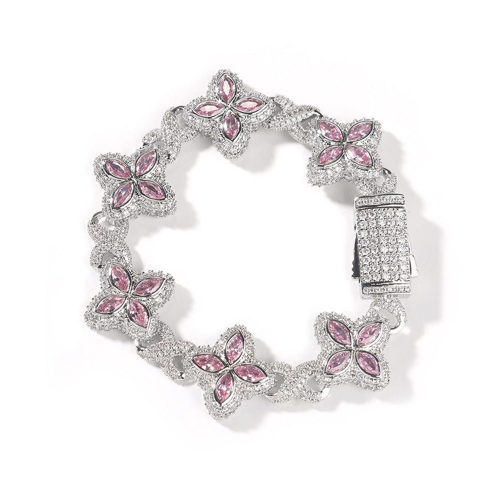 Hip-hop zircon colored infinite four-leaf clover necklace