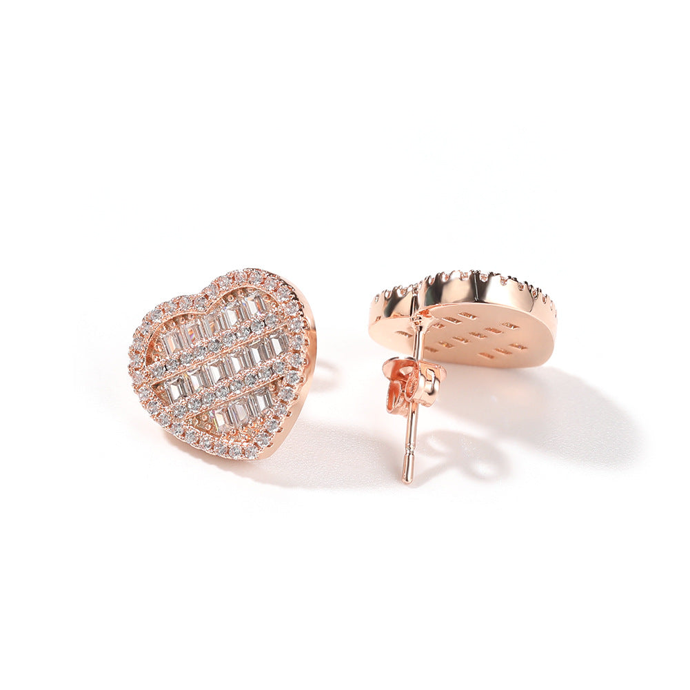 Hip-hop inlaid zircon heart-shaped earrings