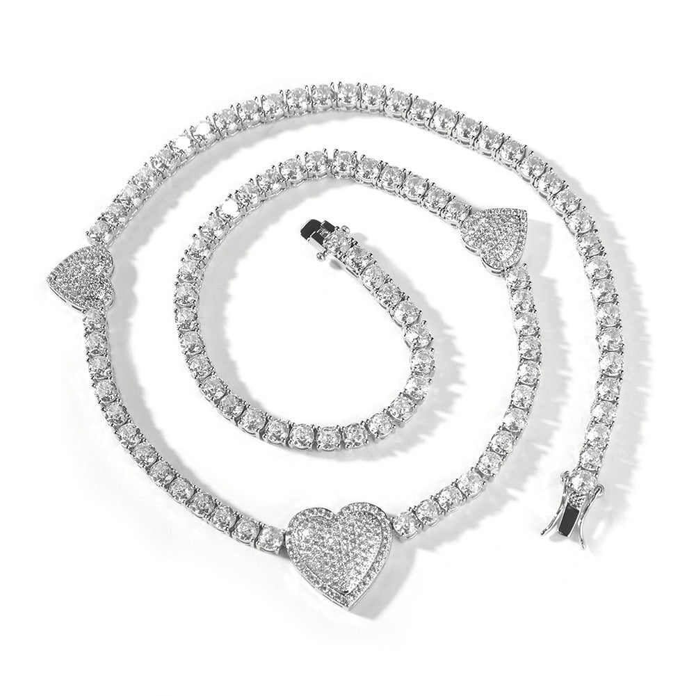 mens gold chain tennis Love heart necklace