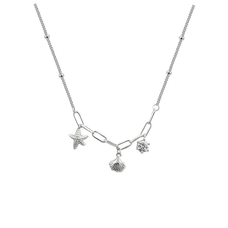 S925 sterling silver shell starfish necklace