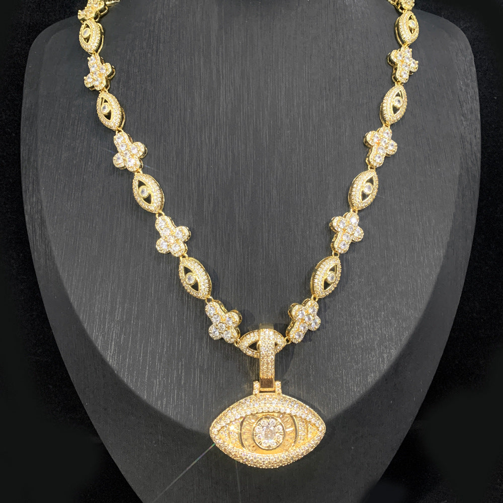 Cross Zircon Eye Pendant Hip Hop Necklace