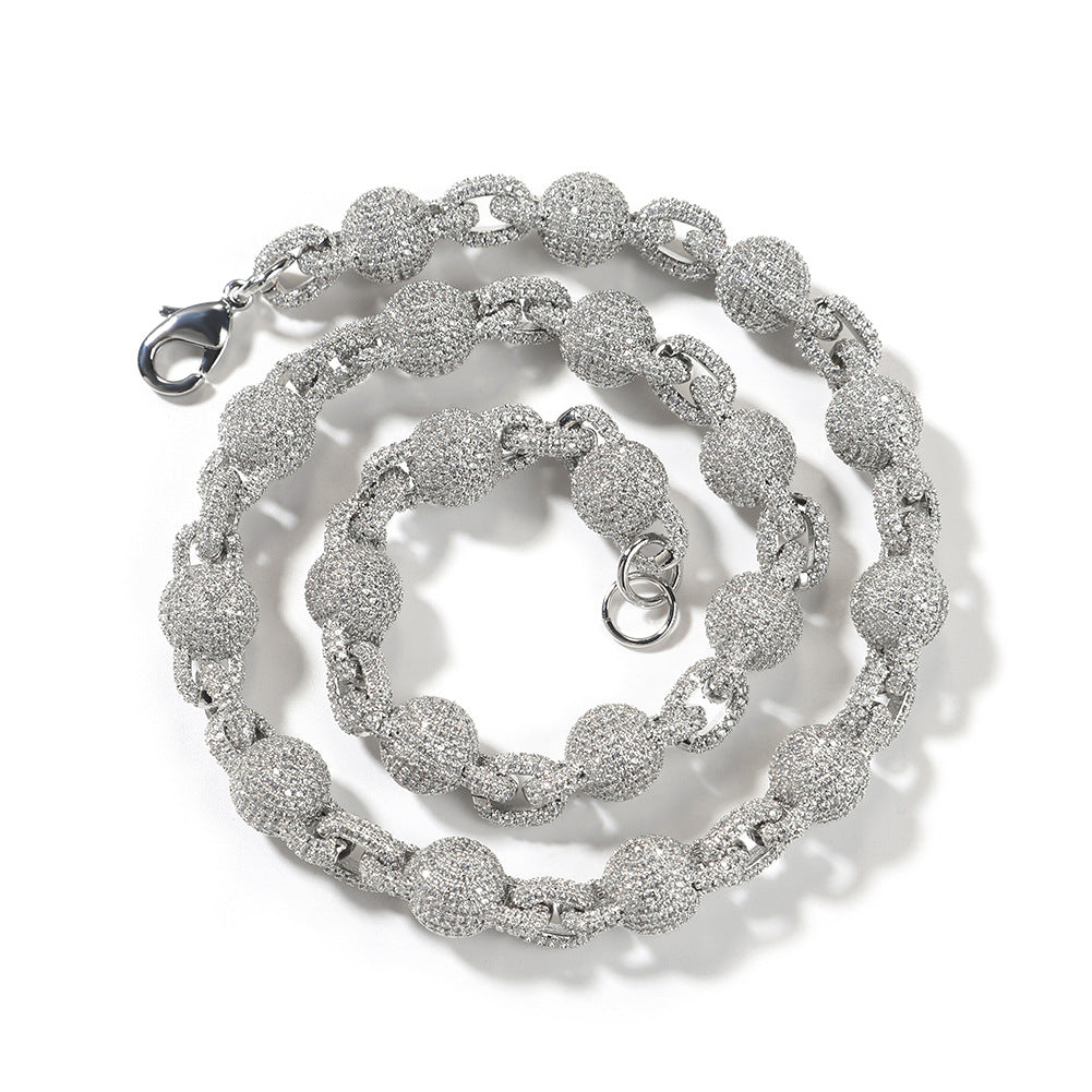 mens gold 5A Zirconia Ball chain necklace