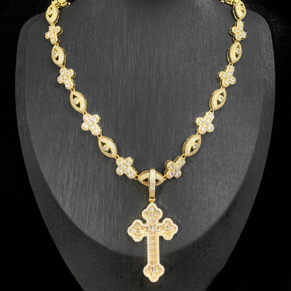 Cross Zircon Eye Pendant Hip Hop Necklace