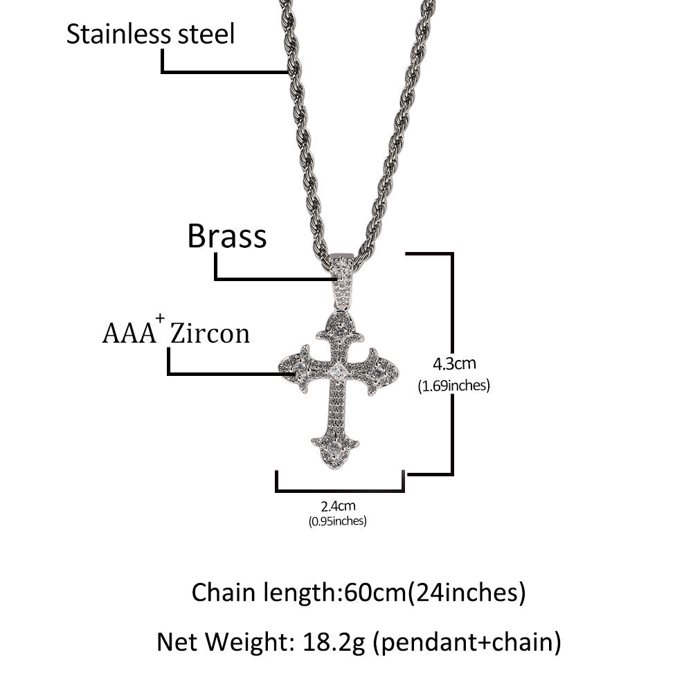 Hip-Hop Diamond-Encrusted Zircon Cross Necklace