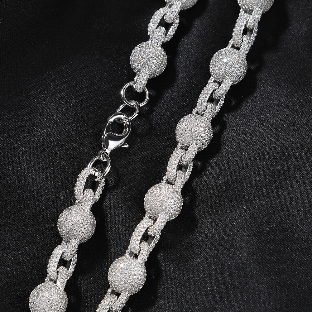 mens gold 5A Zirconia Ball chain necklace