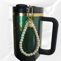 Gold Ribbon Bow and Faux Pearl Beaded Tumbler Charm Bracelet