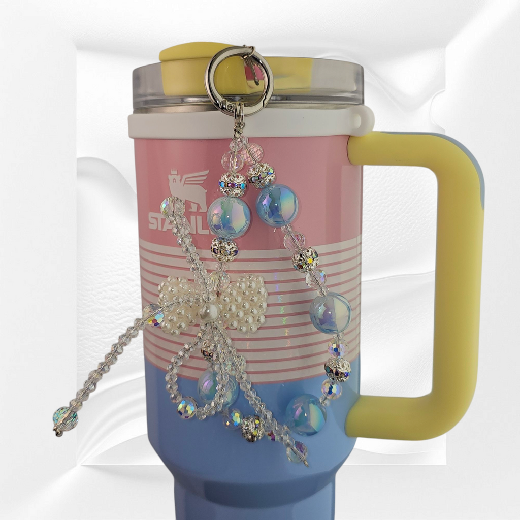 Deluxe Pearl Beaded Tumbler Charm Necklace  - Blue