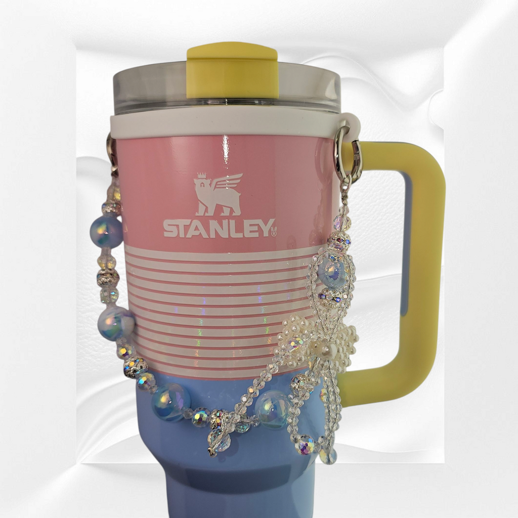 Deluxe Pearl Beaded Tumbler Charm Necklace  - Blue
