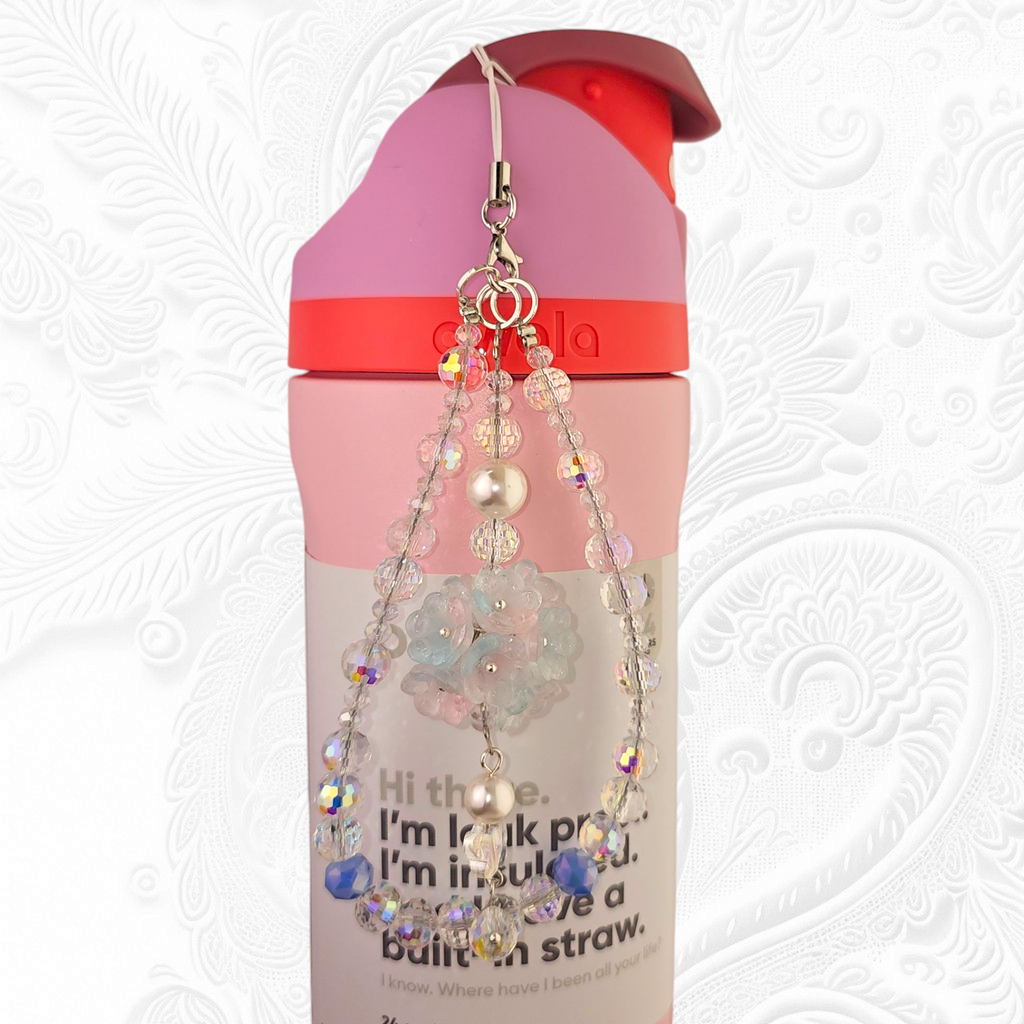 Deluxe Flower Beaded Tumbler Charm Necklace - Pink and Blue
