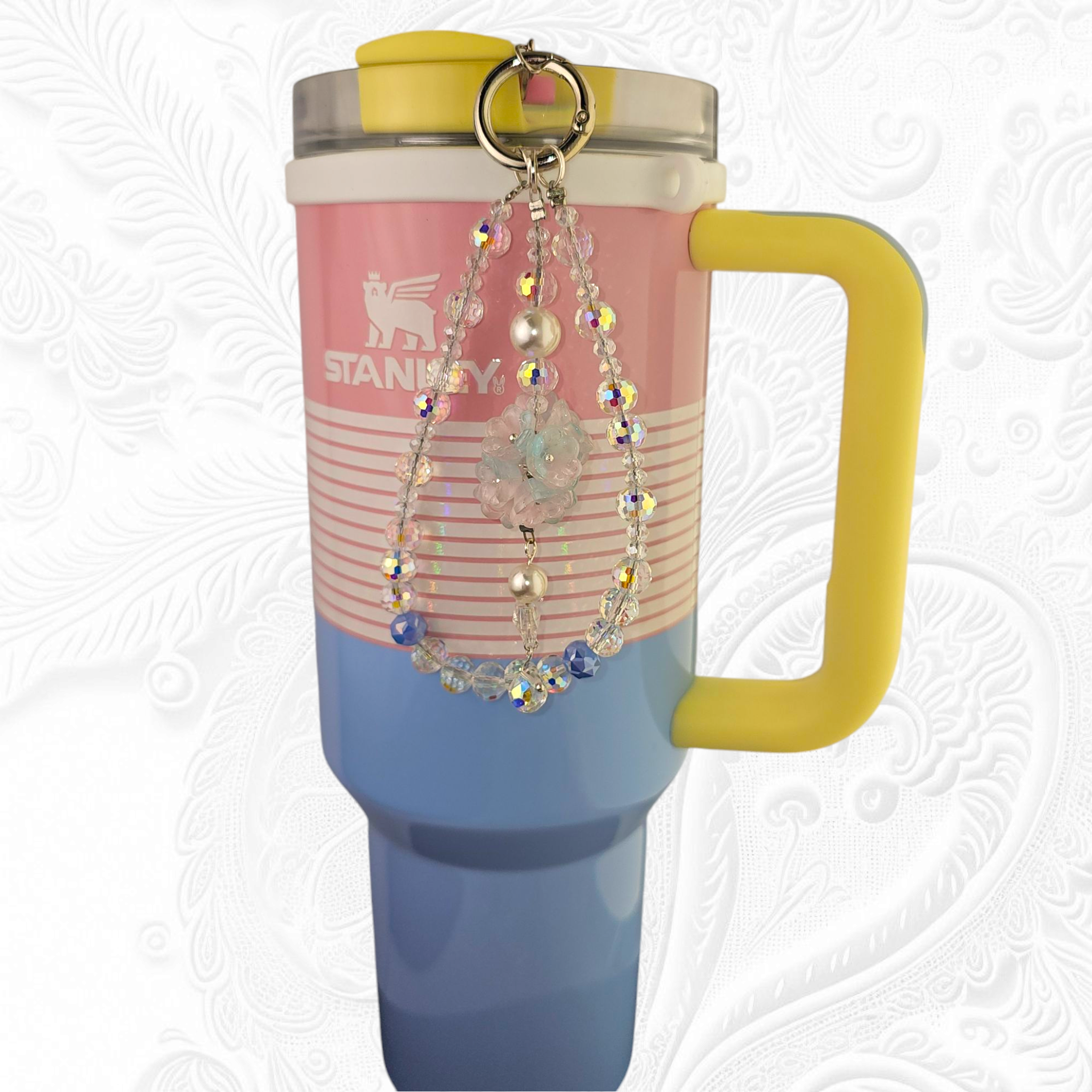 Deluxe Flower Beaded Tumbler Charm Necklace - Pink and Blue