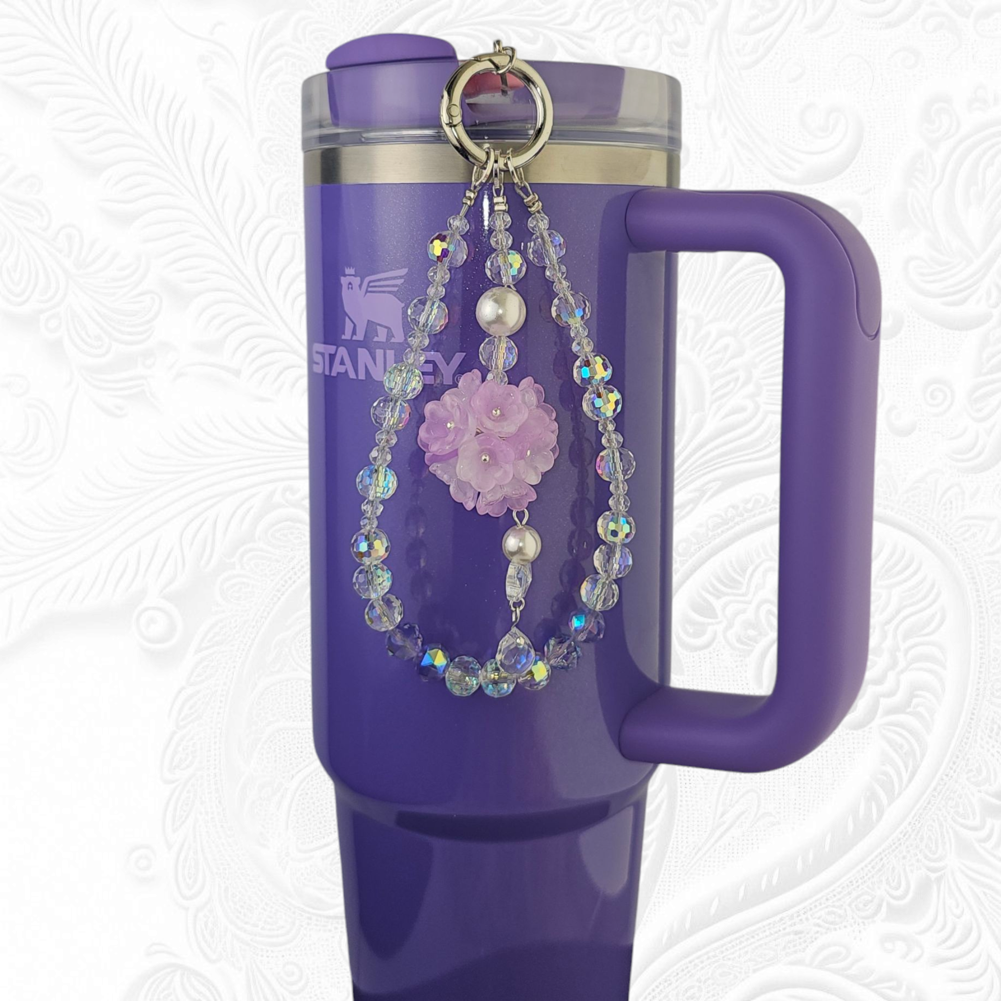 Deluxe Flower Beaded Tumbler Charm Necklace - Purple