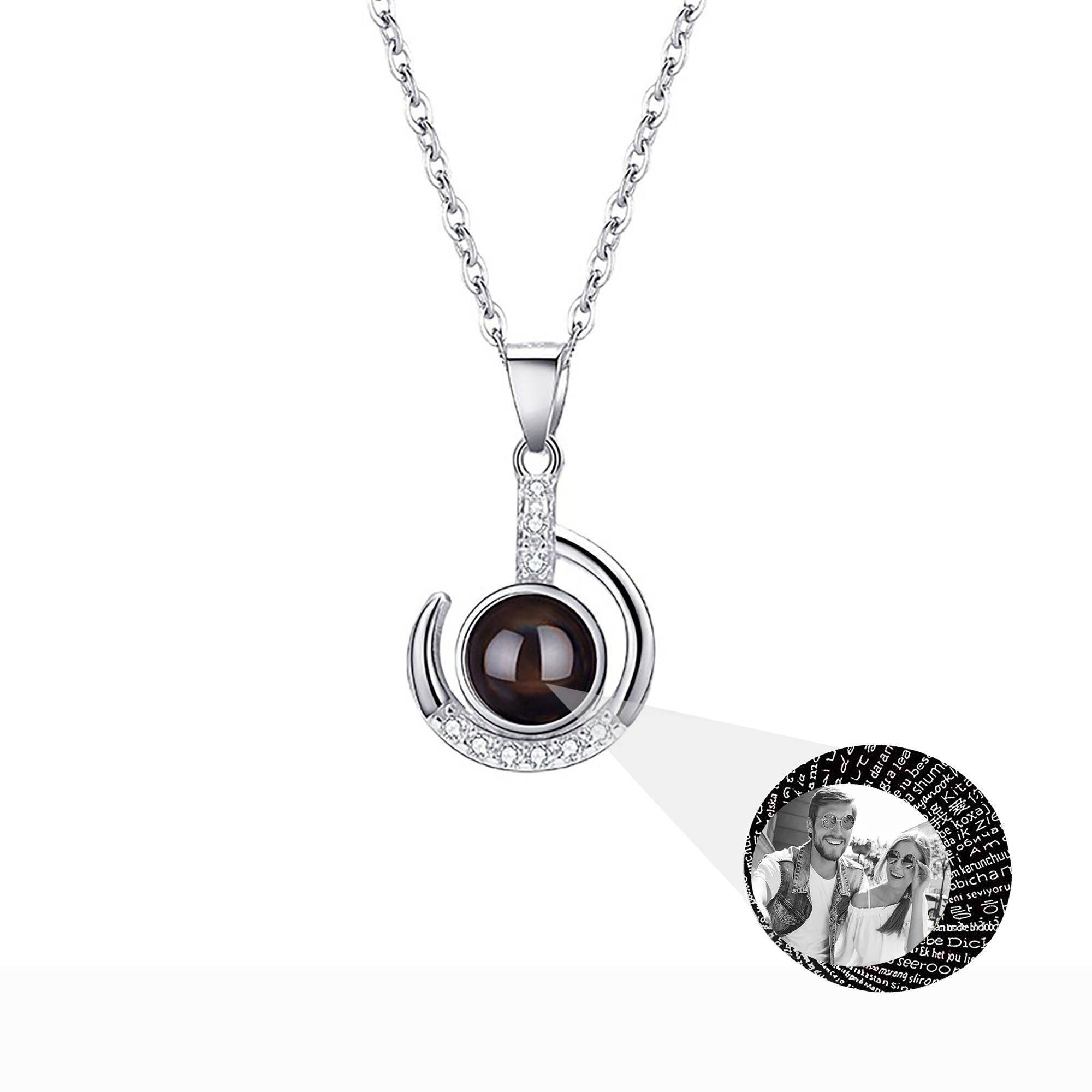 Customizable photo Silver 925 Necklace 100 Languages I Love You Projection Pendant
