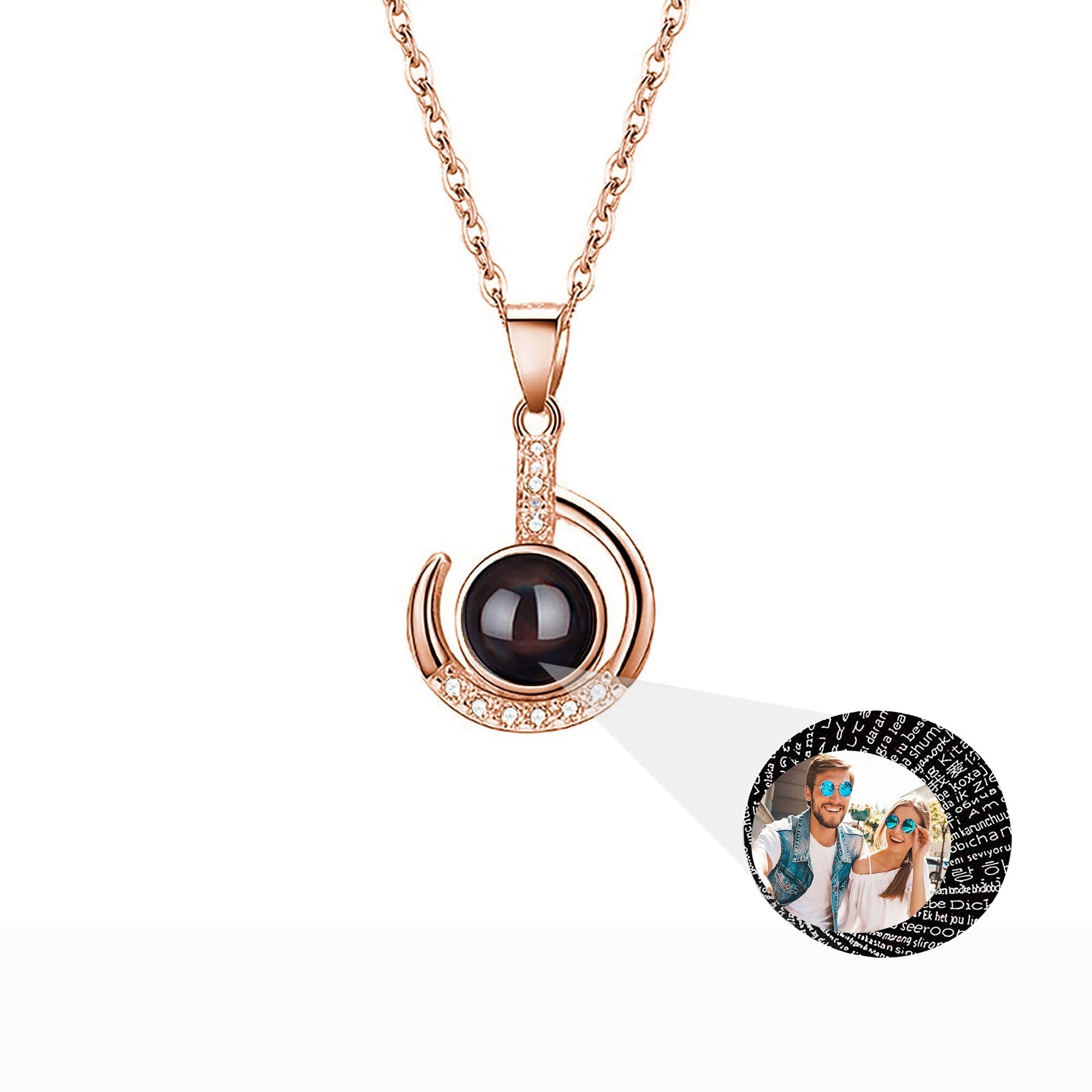 Customizable photo Silver 925 Necklace 100 Languages I Love You Projection Pendant