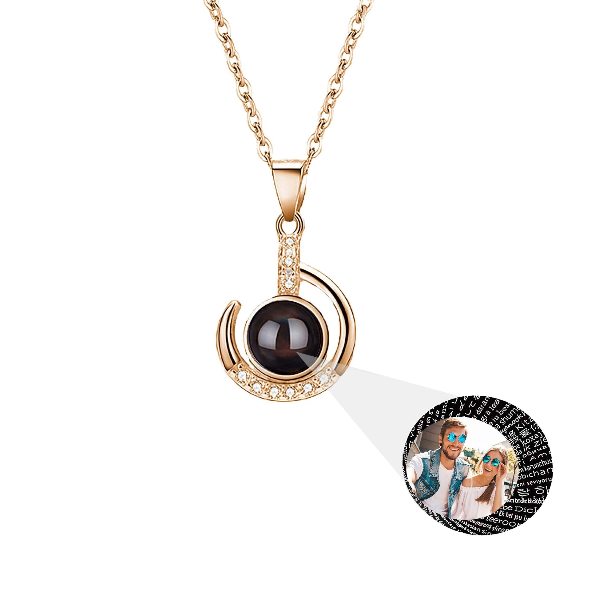 Customizable photo Silver 925 Necklace 100 Languages I Love You Projection Pendant