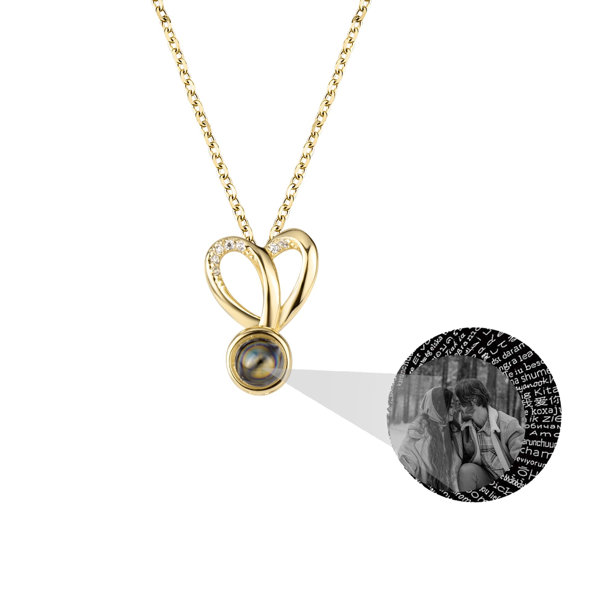 Personalized Photo Projection Necklace Sweet Crystal Rabbit Ears Pendant Necklaces
