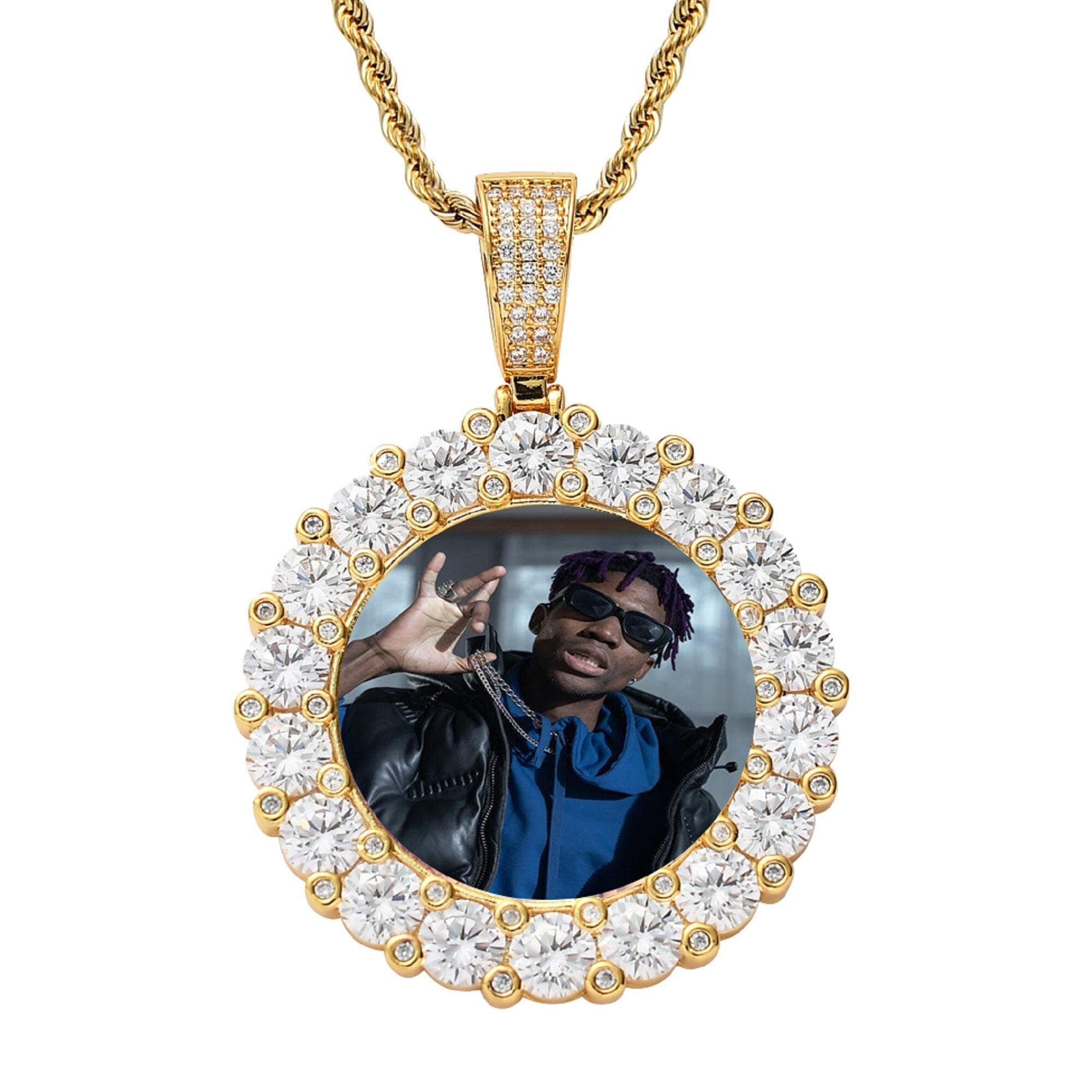Customizable photoMen's Fashion Inlaid Exquisite Micro-dense Zircon Hip Hop Rock Party