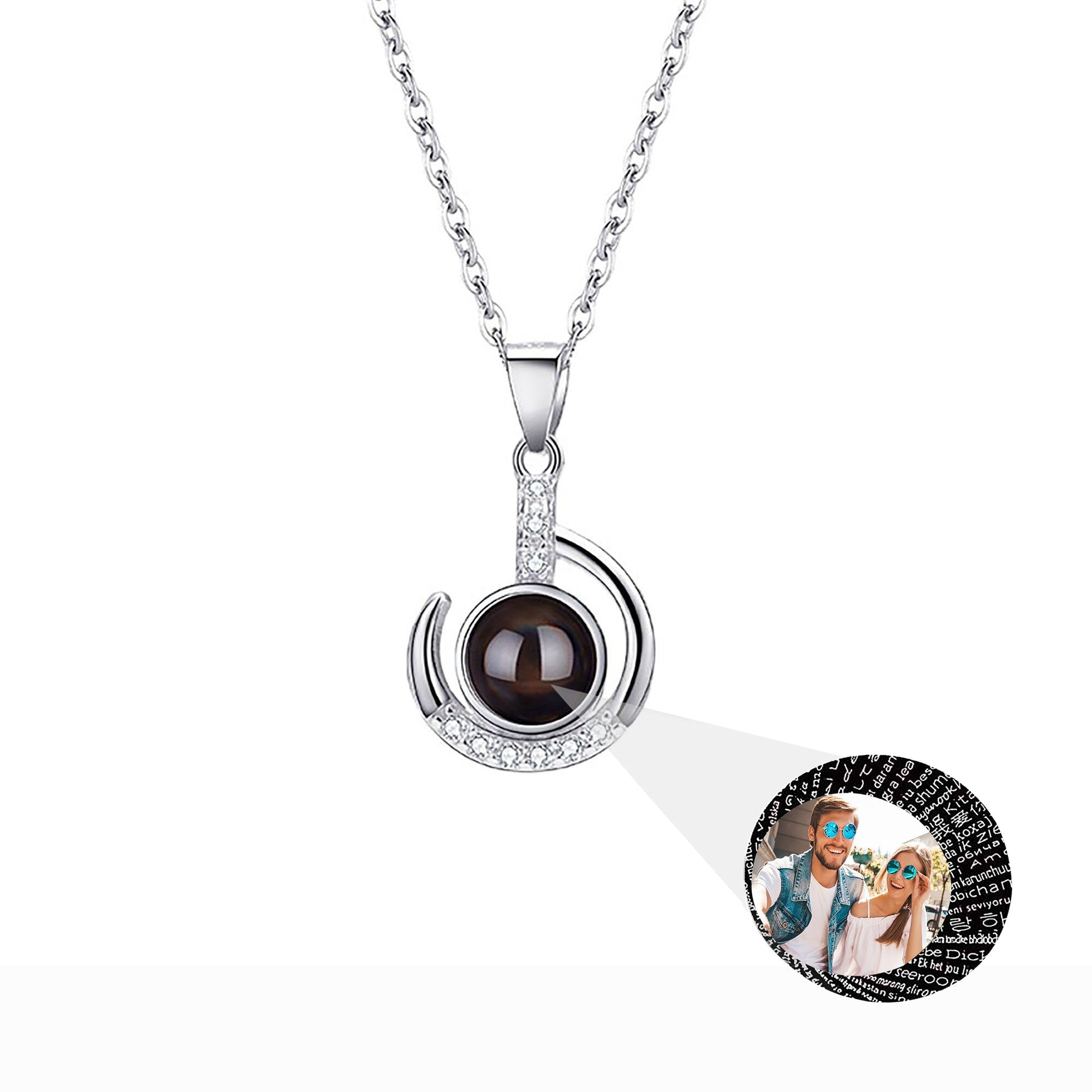 Customizable photo Silver 925 Necklace 100 Languages I Love You Projection Pendant