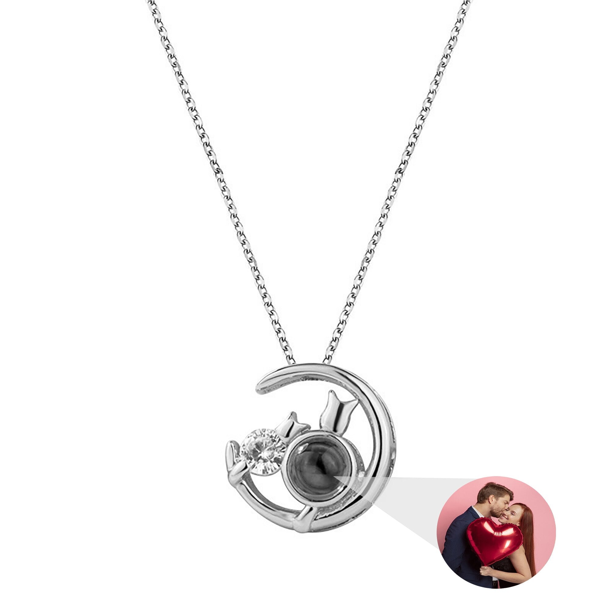 Moon Cat with customizable photos Projection Necklace  Pendant Jewelry