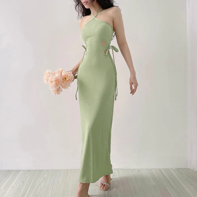 Knitted Long Sleeve Slim Mini Fairycore Slash Neck Dress