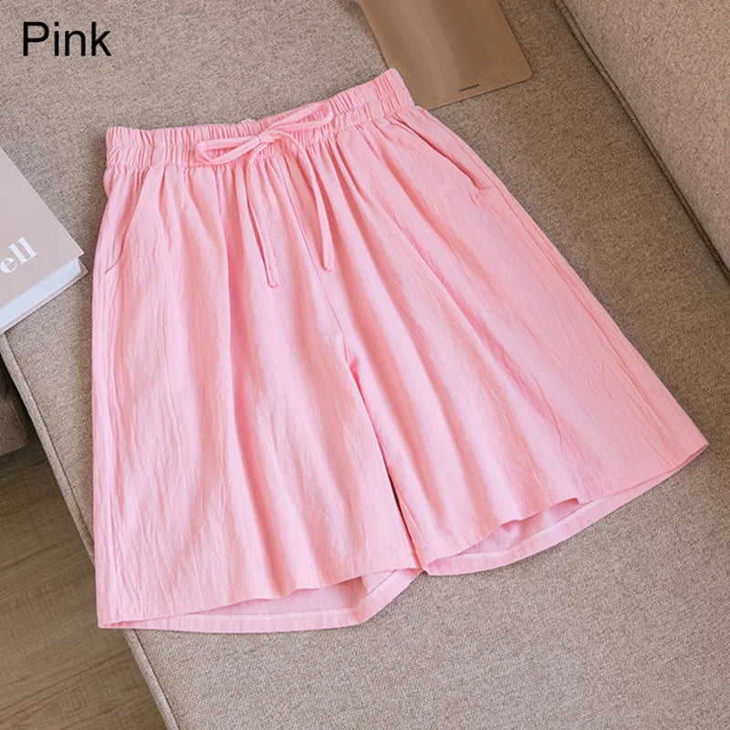 Summer Cotton Linen Loose Women's Shorts Casual Straight Short Pants Harajuku