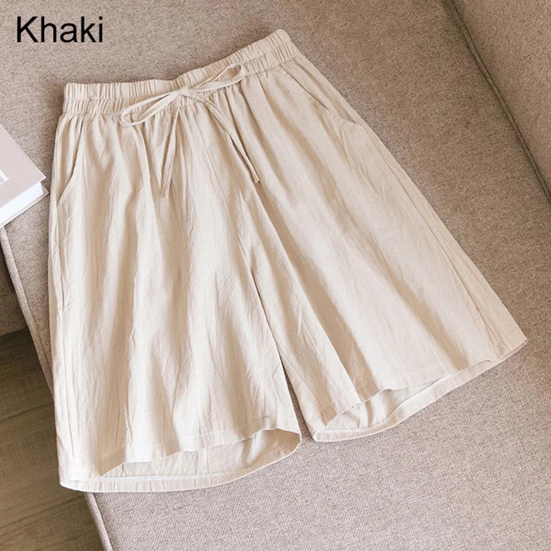 Summer Cotton Linen Loose Women's Shorts Casual Straight Short Pants Harajuku