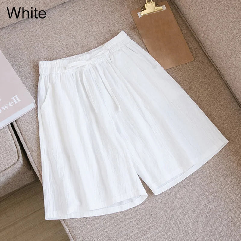 Summer Cotton Linen Loose Women's Shorts Casual Straight Short Pants Harajuku